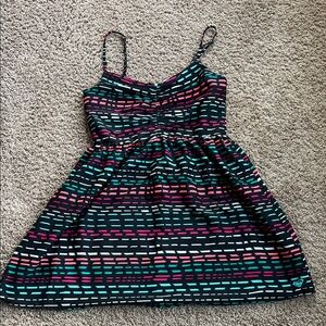 Roxy Black Mini Dress with Pink and Teal Dash Stripes